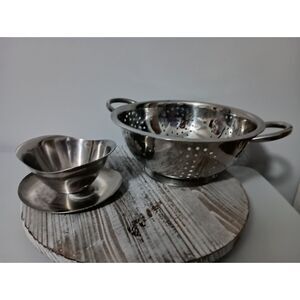 Silver-Plated Colander/Strainer and Stainless Steel Gravy Boat